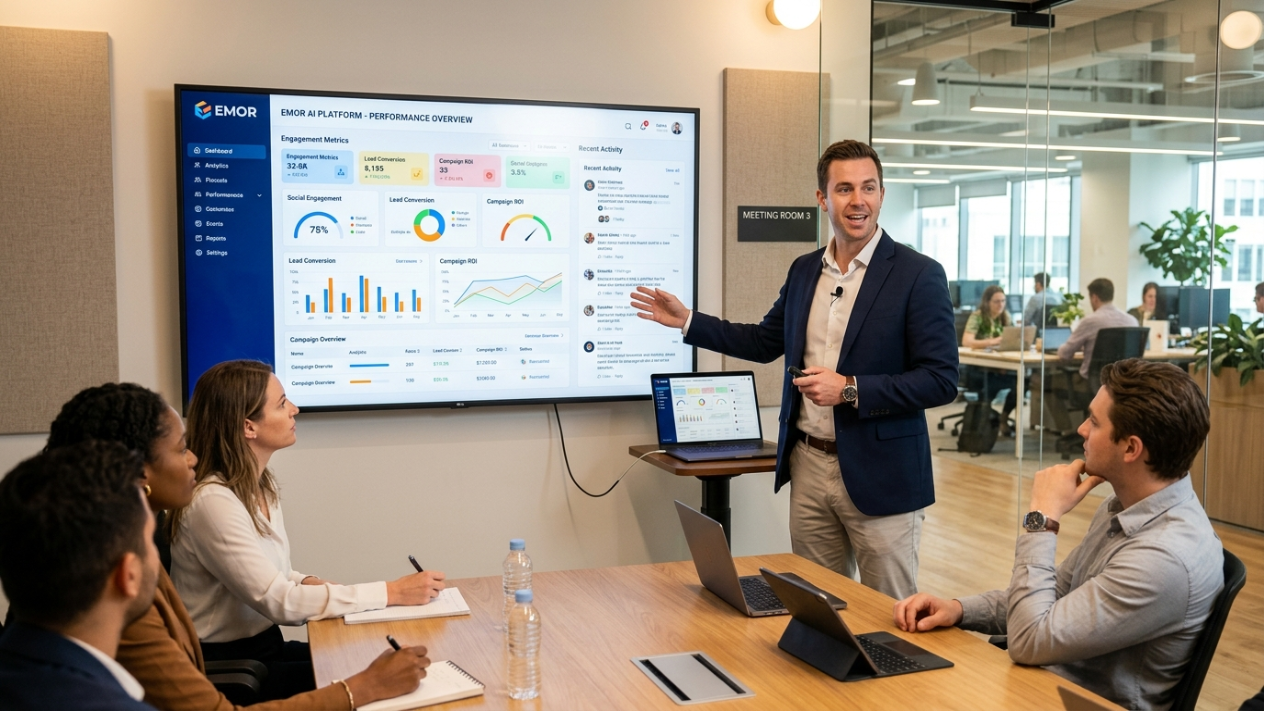 EMOR AI sales representative presenting the platform