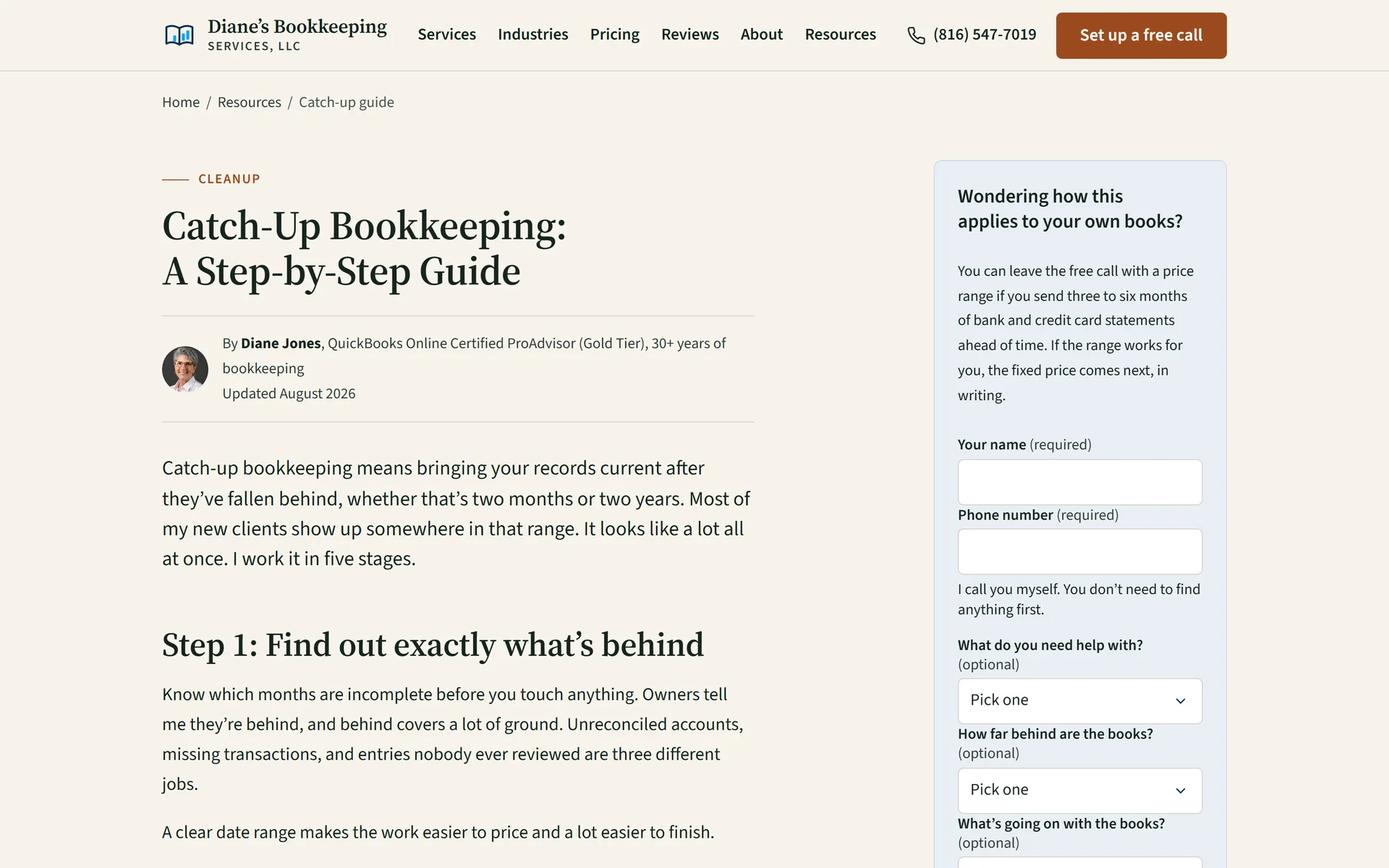 Diane's Bookkeeping catch-up bookkeeping step-by-step guide