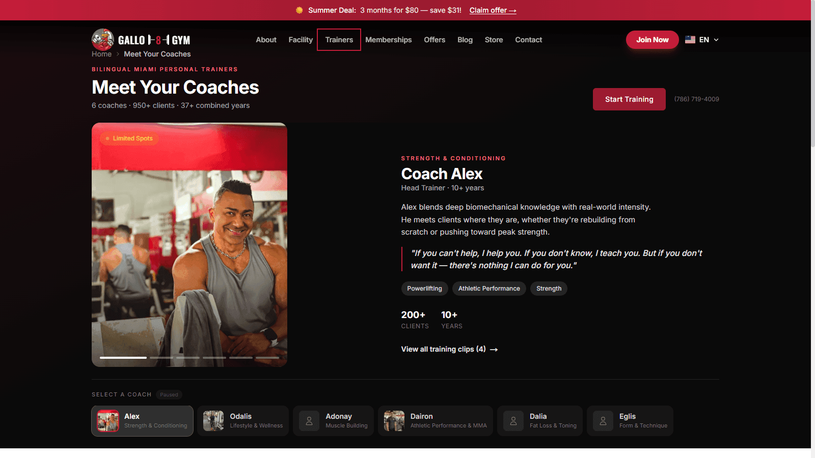 Gallo 8 Gym "Meet Your Coaches" trainer profiles page
