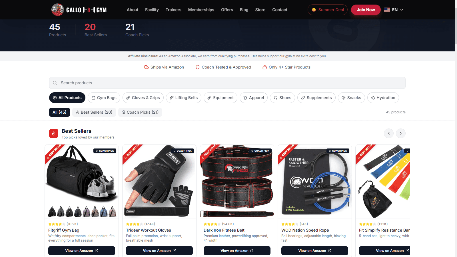 Gallo 8 Gym gear store with curated best-sellers