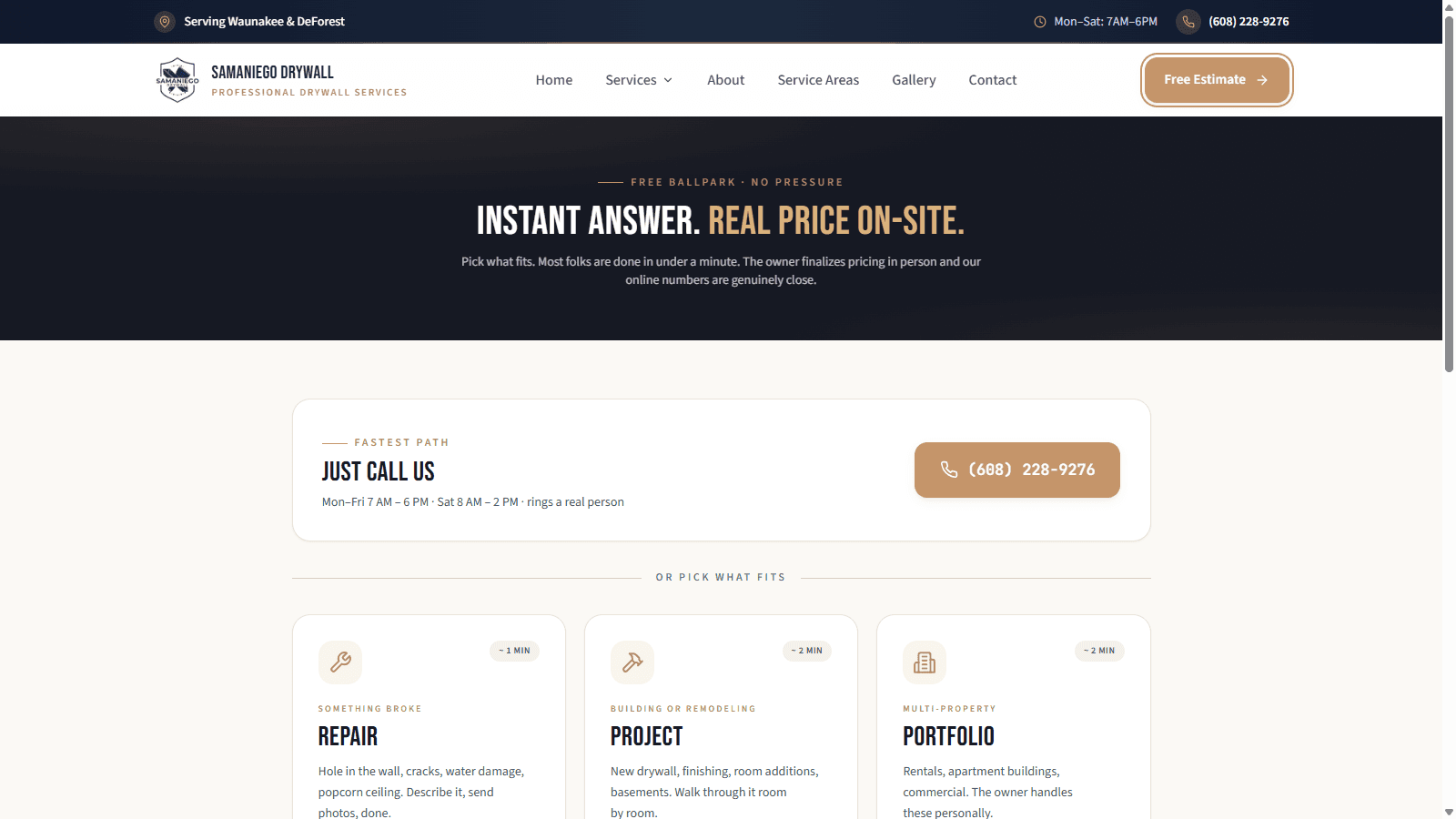 Samaniego Drywall "Instant answer, real price on-site" service overview