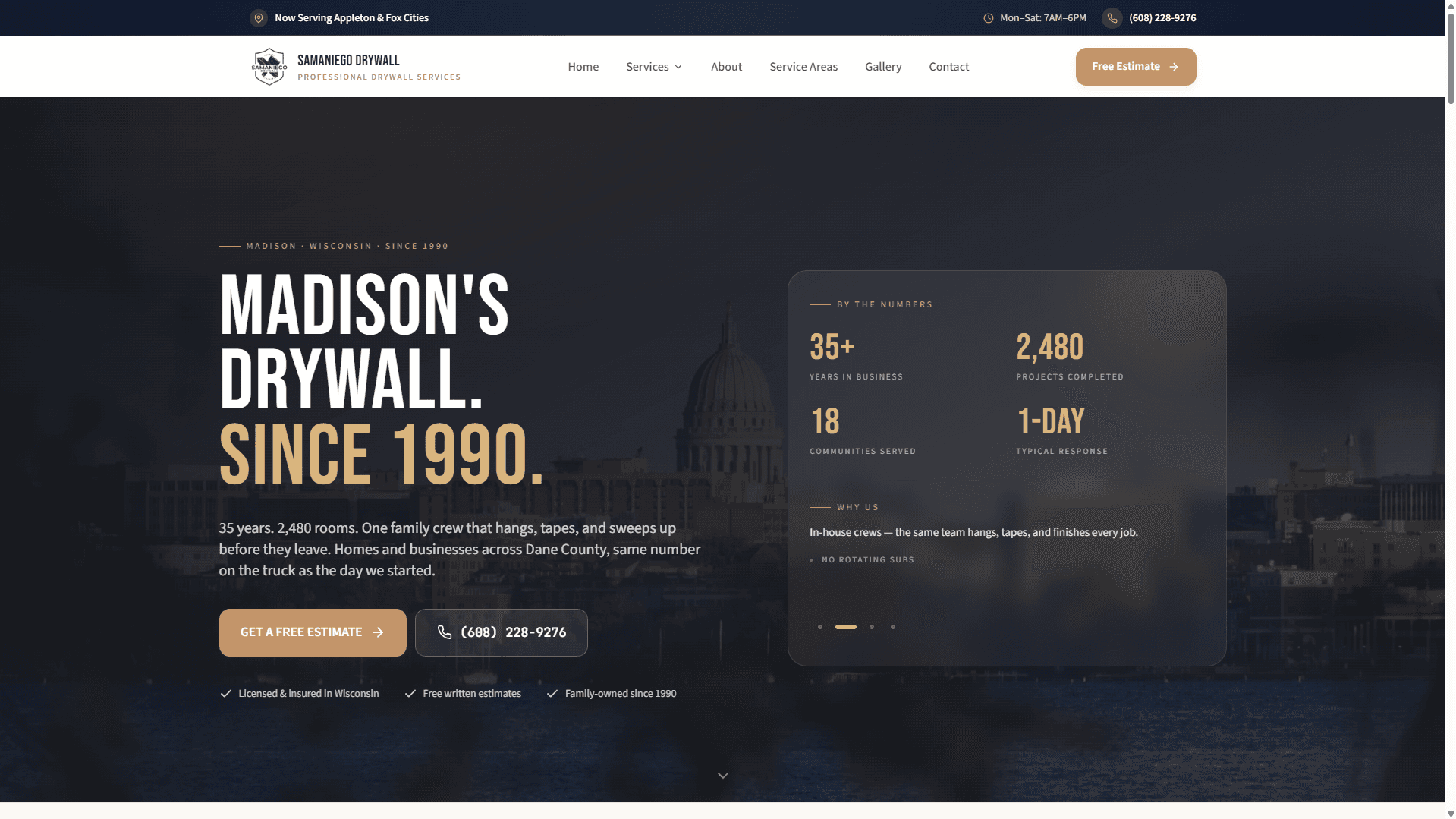 Samaniego Drywall website built by EMOR