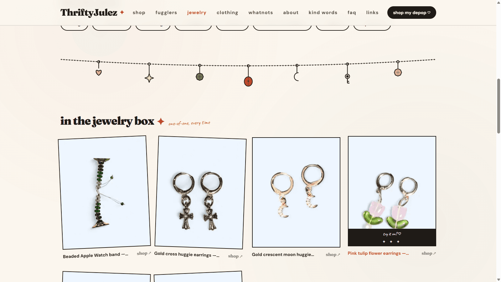 ThriftyJulez "in the jewelry box" shoppable catalog page